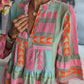 Printed V-neck Three Quarter Sleeve Dress