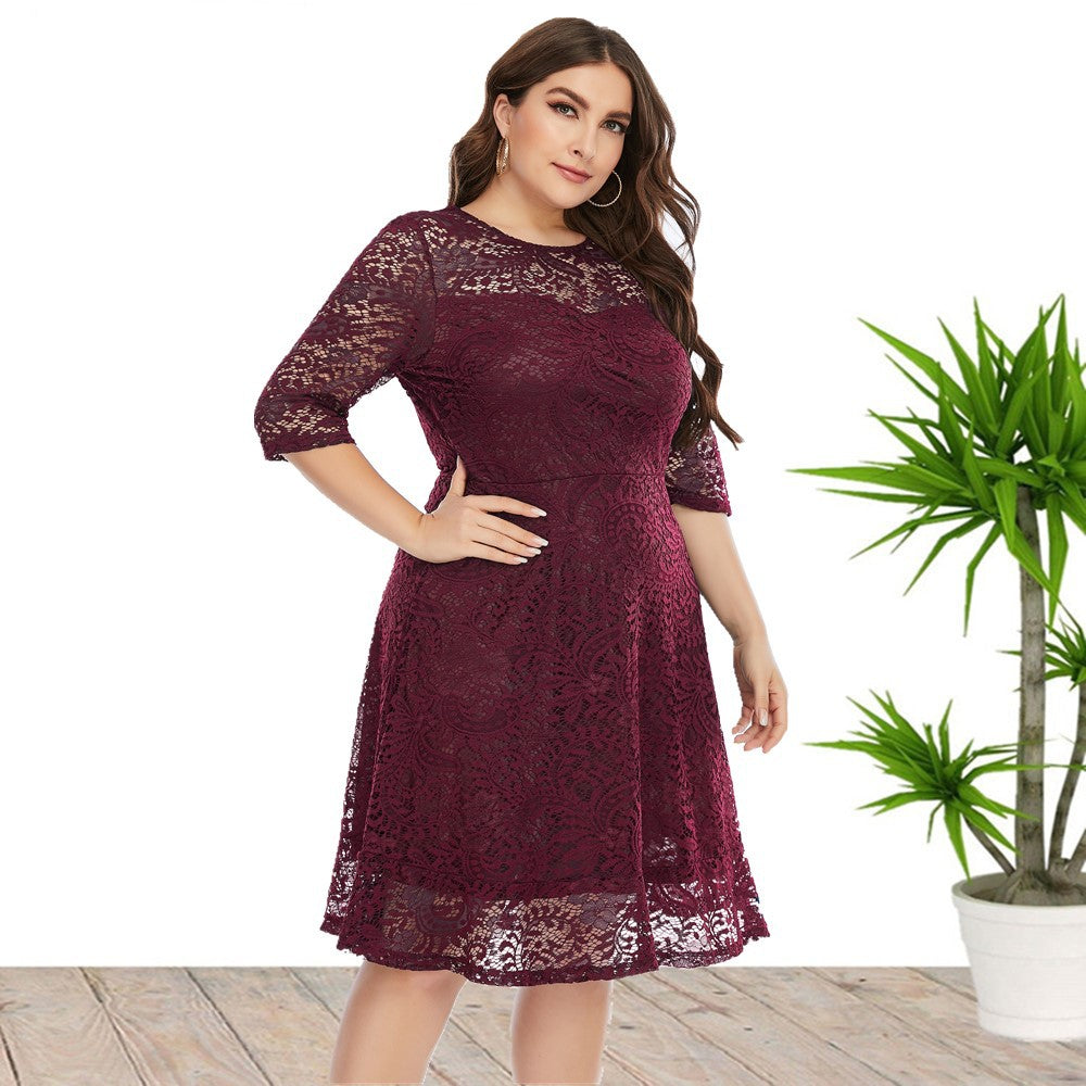 Plus Size Dress Wholesale Mid-Length Formal Lace Dress