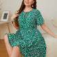 Plus Size Short Sleeve Green Printed Dress
