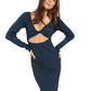 Kylie Sexy Knitted Solid Long Sleeve Split Dress
