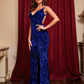 Verónica V Neck High Slit Sleeveless Gown