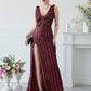 Burgundy Elegant Sequined Formal Gown