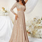 Andrea Sequined One Shoulder Gold High Slit Gown