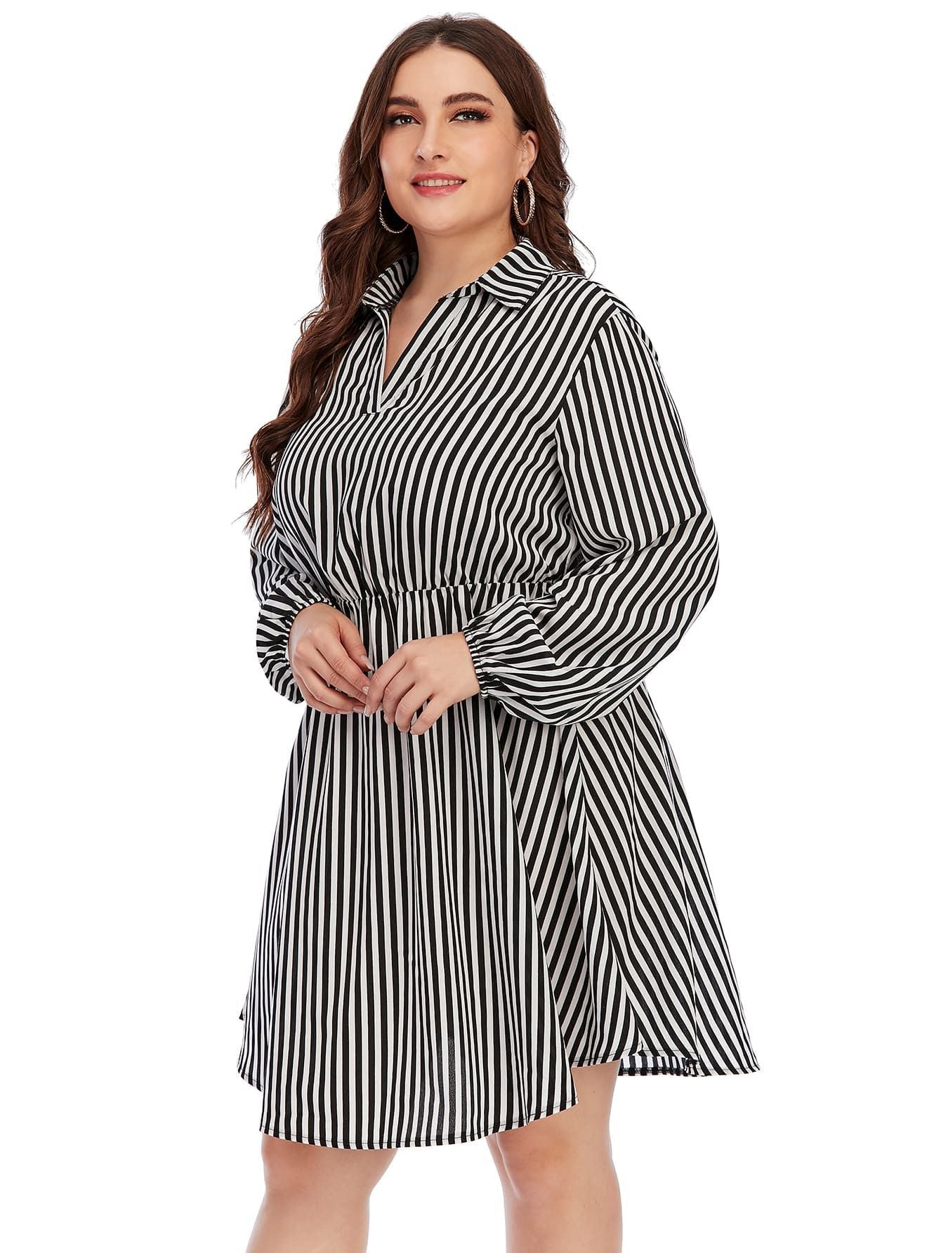 Striped Casual Striped Collared Dress