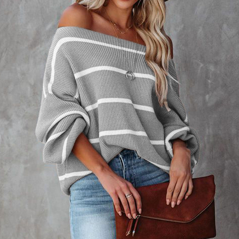 Striped Lantern Sleeve Sweater