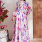 Printed Chiffon V Neck Long Sleeve Dress