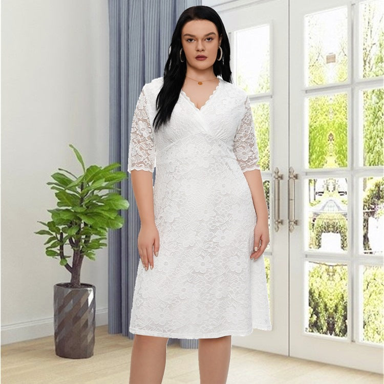 Plus Size Cocktail Dress Short Sleeves Lace