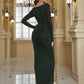 Solid Dark Green Long Sleeve Gown