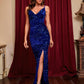 Verónica V Neck High Slit Sleeveless Gown