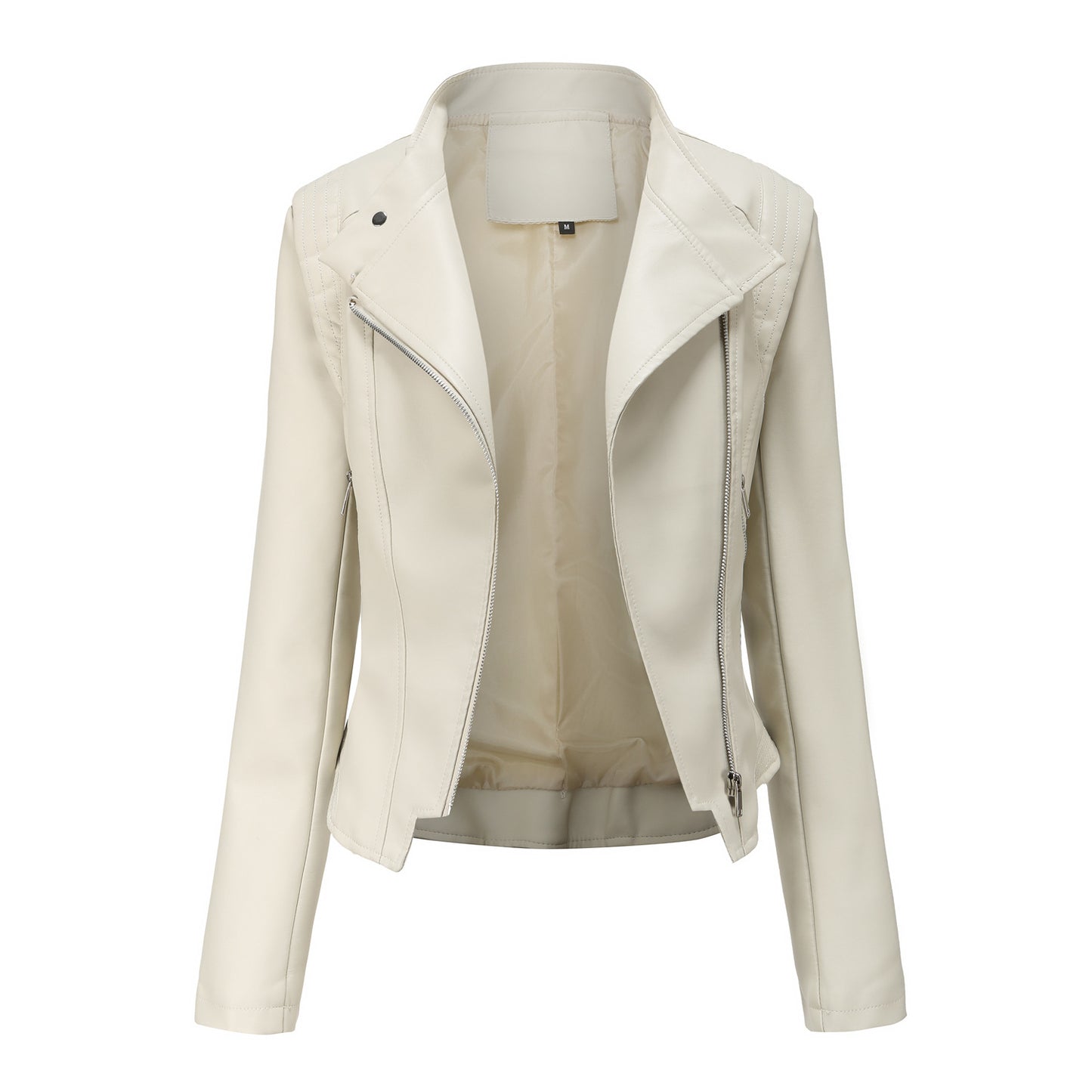 Faux Leather Collared Slim-Fit Jacket