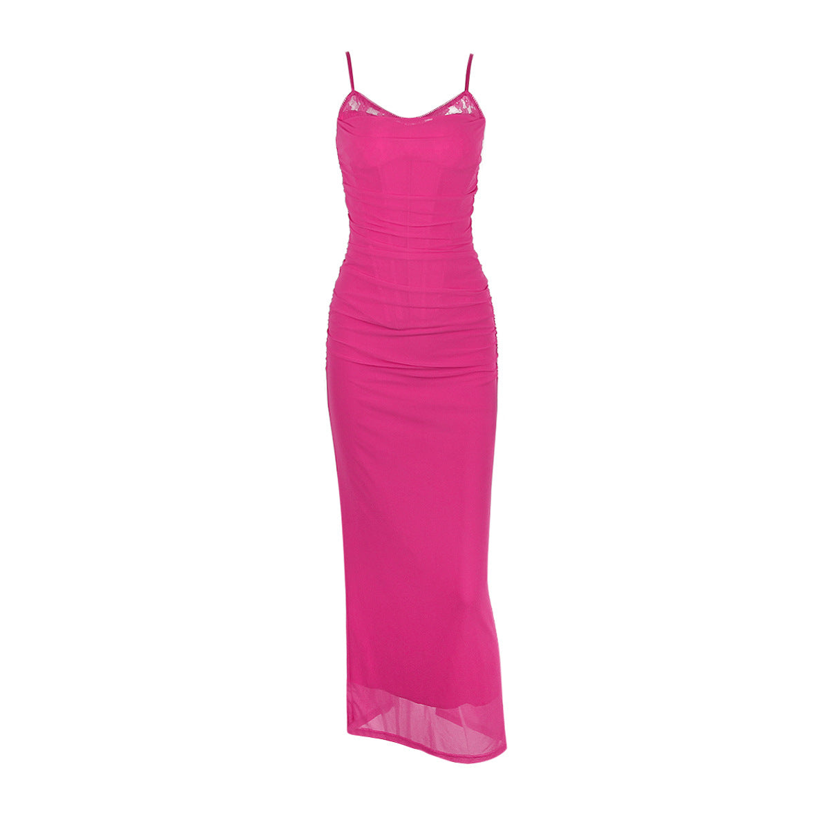 Fuchsia Pink Mesh Maxi Dress
