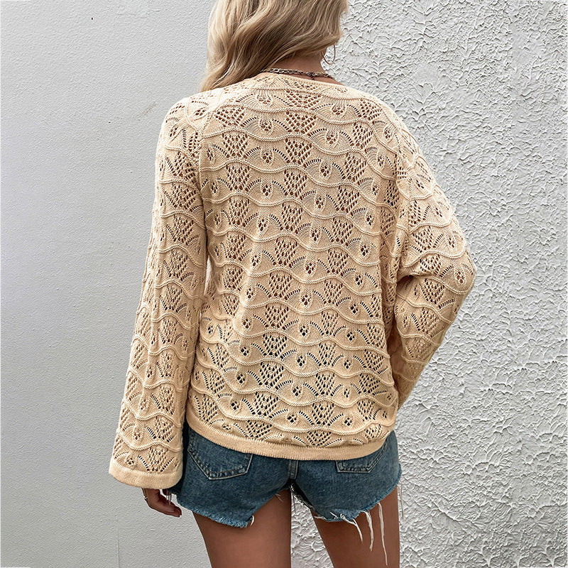 Solid Color Hollow Out Knit Top
