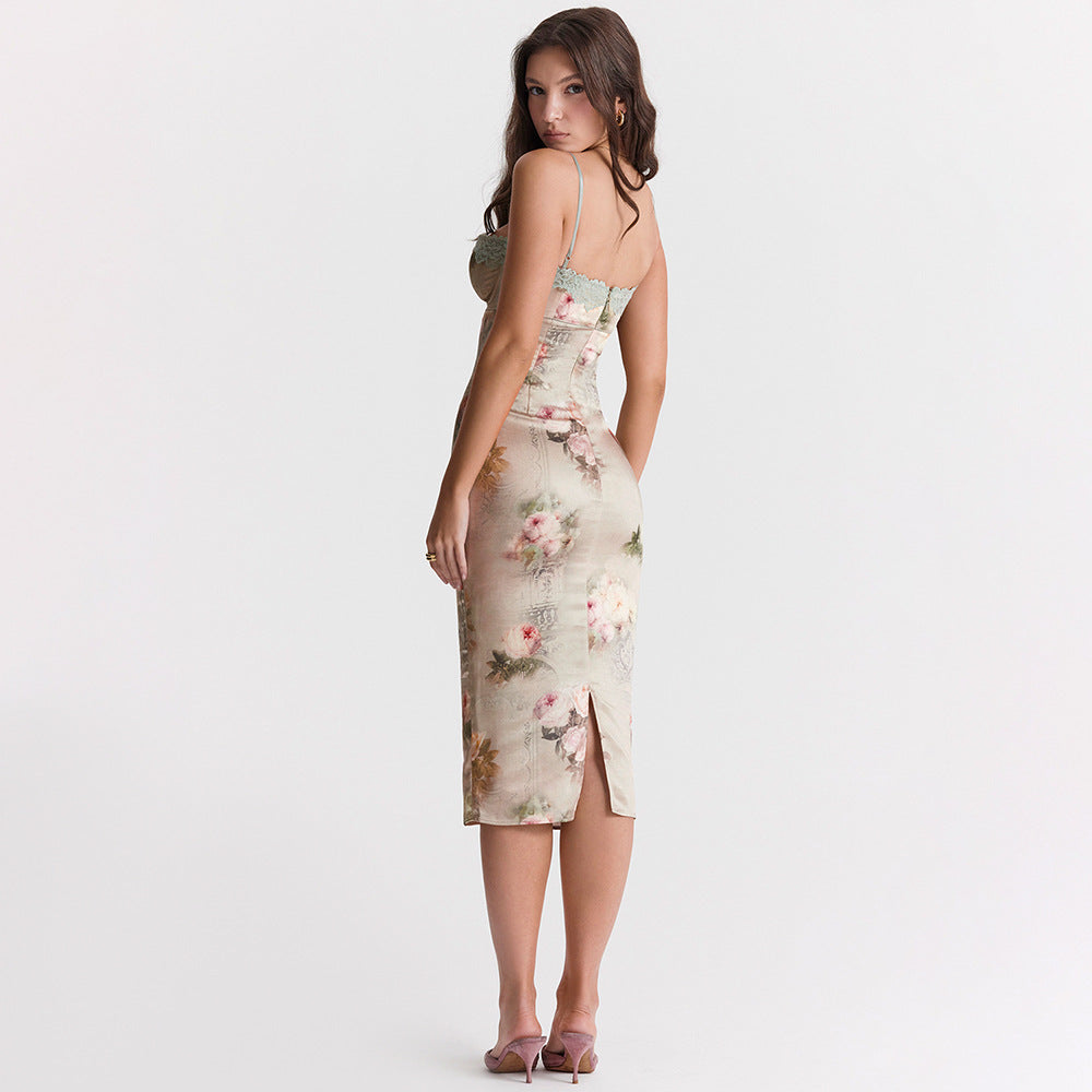 Gene Open Back Sheath High Waist Midi Dress