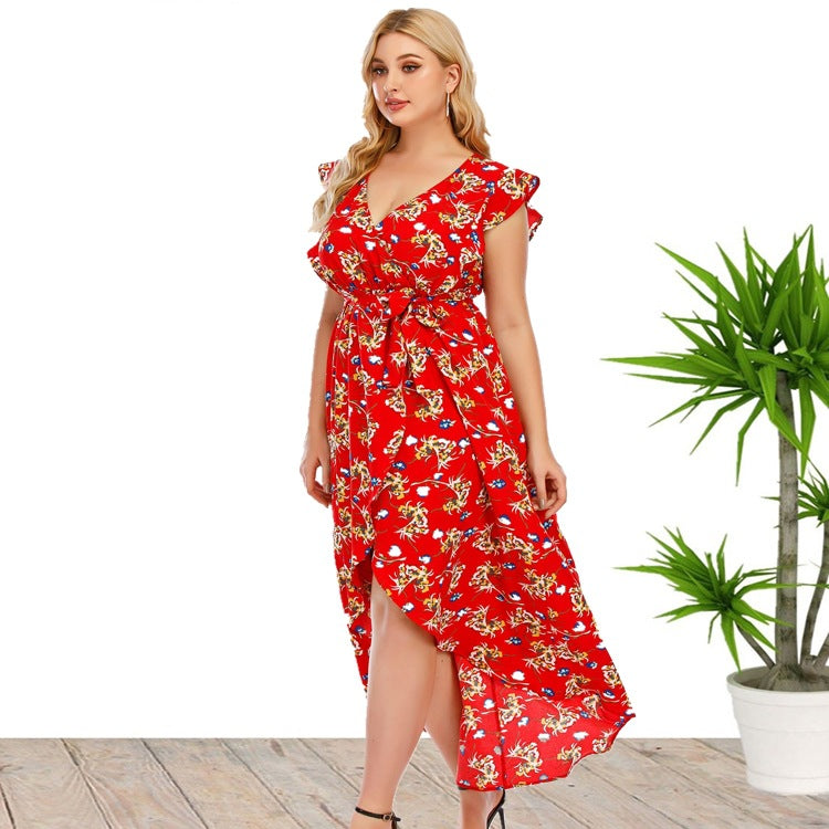 V-Neck Printed Dress Casual Dress