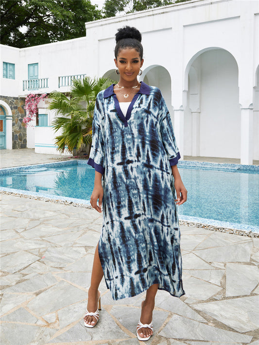 Printed V Neck Kaftan