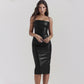 Black Faux Leather Midi Knee Length Dress