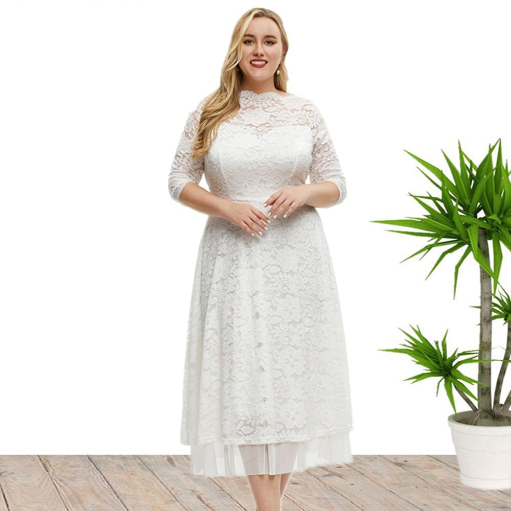 Elegant Semi Formal Midi Lace Dress