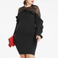 Plus Size Dress with Ruffle Trims and Lace Shoulder