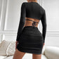 Pleated Sexy Deep V Plunge Neck Dress