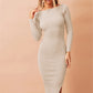 Kylie Sexy Knitted Solid Long Sleeve Split Dress