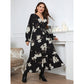 Elegant Printed V neck Petal Sleeve Dress