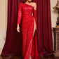 Sasha Sequined Lace-up Slit Evening Gown
