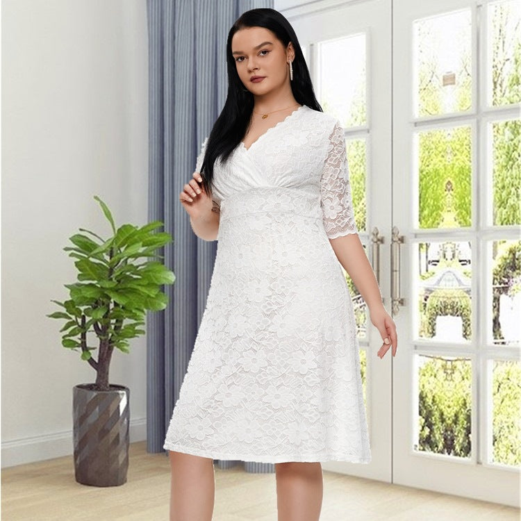 Plus Size Cocktail Dress Short Sleeves Lace