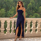 Toni Backless Ruffle Trims Asymmetric Evening Gown