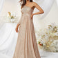 Andrea Sequined One Shoulder Gold High Slit Gown
