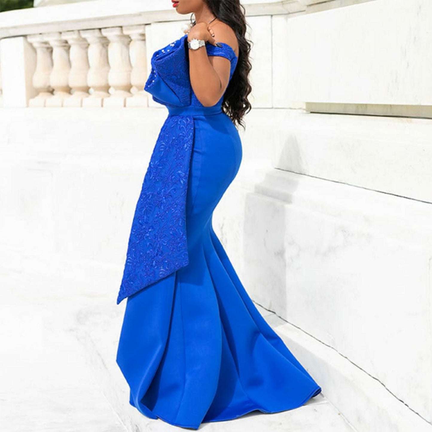 Laura Blue Beaded Evening Dress
