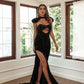 Ingrid Sexy Black Sequined Wrapped Evening Dress