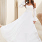 White Long Sleeves Chiffon Dress