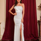 Hannah Feather Trims High Slit Sexy Evening Dress