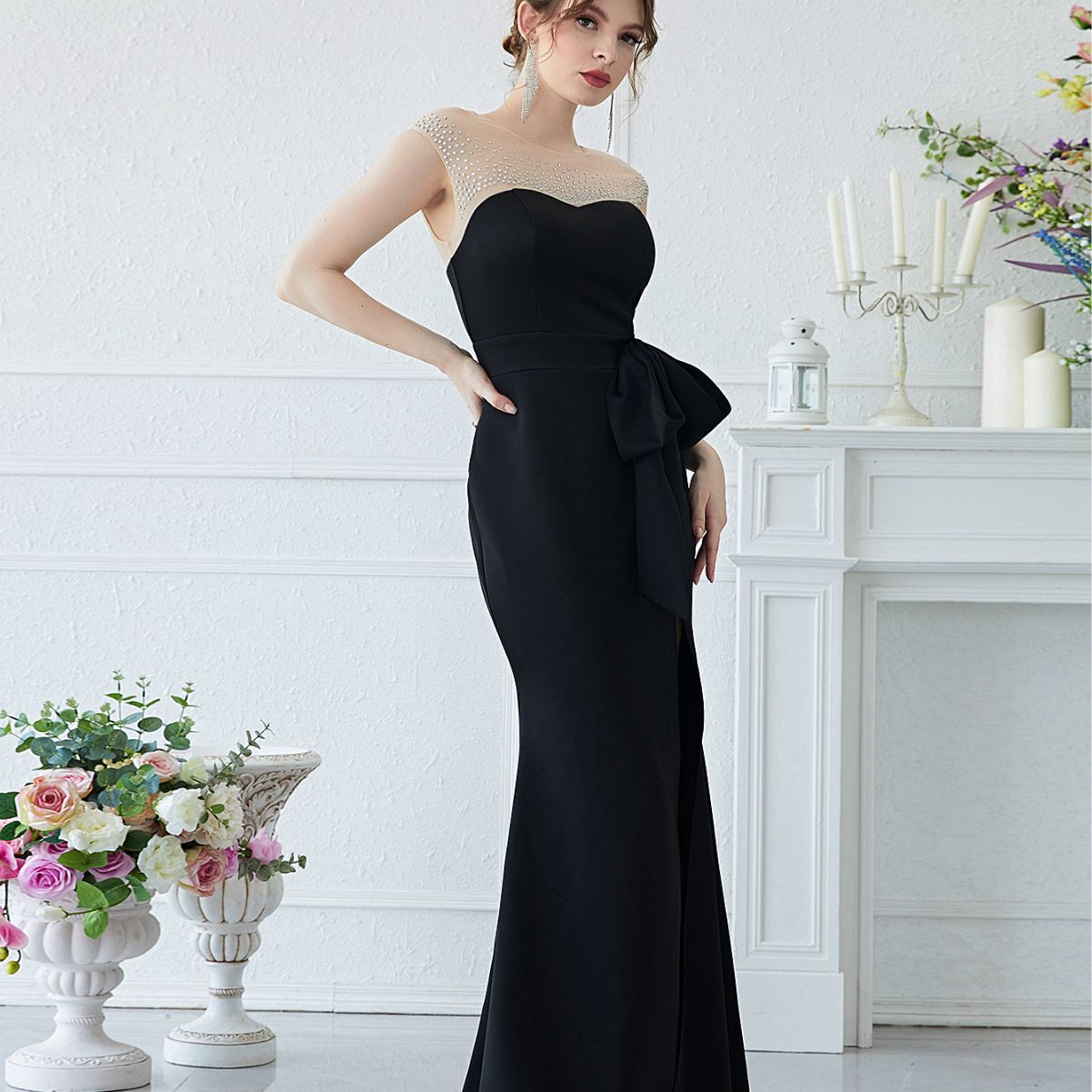 Black Sleeveless High Slit Maxi Dress