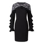 Plus Size Dress with Ruffle Trims and Lace Shoulder