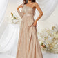 Andrea Sequined One Shoulder Gold High Slit Gown