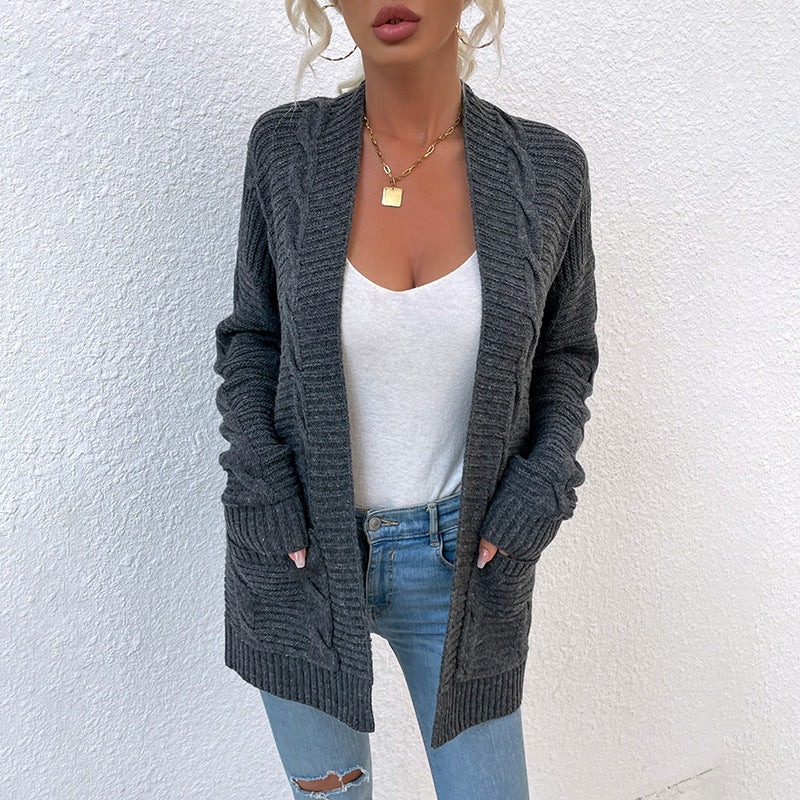 Cable Knit Mid-Length Knitted Cardigan Coat