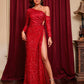 Sasha Sequined Lace-up Slit Evening Gown