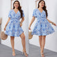 Plus Size Short Sleeve Blue Printed Dress