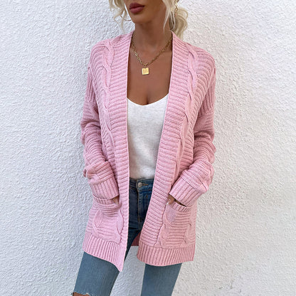 Cable Knit Mid-Length Knitted Cardigan Coat