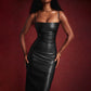 Black Faux Leather Midi Knee Length Dress