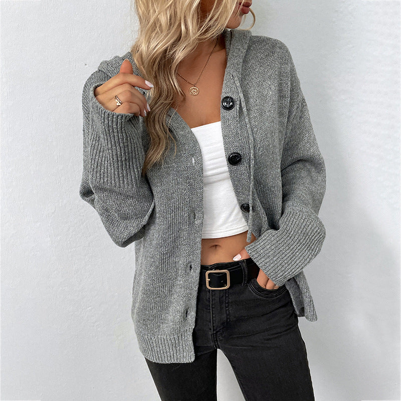 Knitted Hooded Cardigan Coat