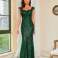Audrey Elegant Green Sequined Evening Gown