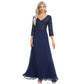 Melinda Navy Blue A line Sequin Gown