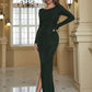 Solid Dark Green Long Sleeve Gown