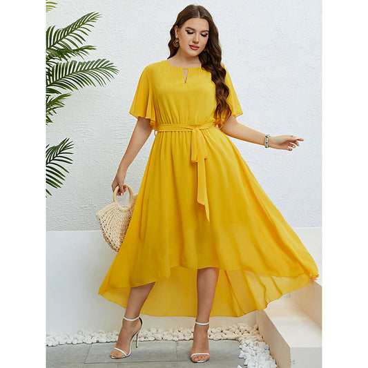 Christy Yellow V neck Lace up Dress