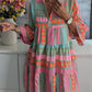 Printed V-neck Three Quarter Sleeve Dress
