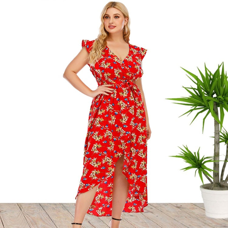 V-Neck Printed Dress Casual Dress