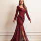 Mayuri Long Sleeve Sequined Evening Gown