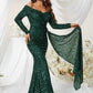 Fiona Sequined off Shoulder Long Sleeve Ball Gown